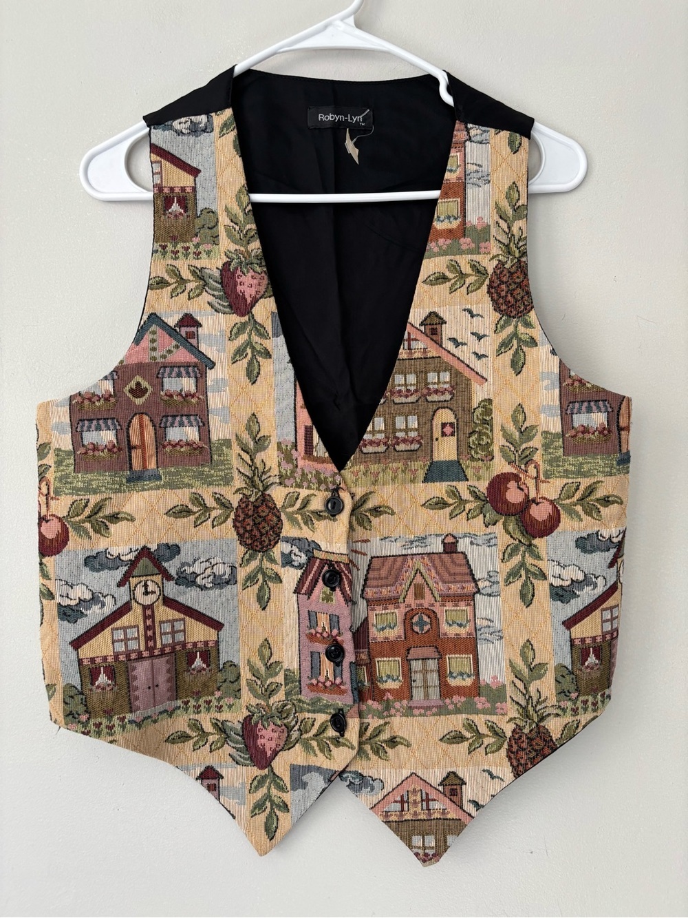Vintage Cottagecore Button Up Farmers Market Boho Tapestry Retro Vest - Medium